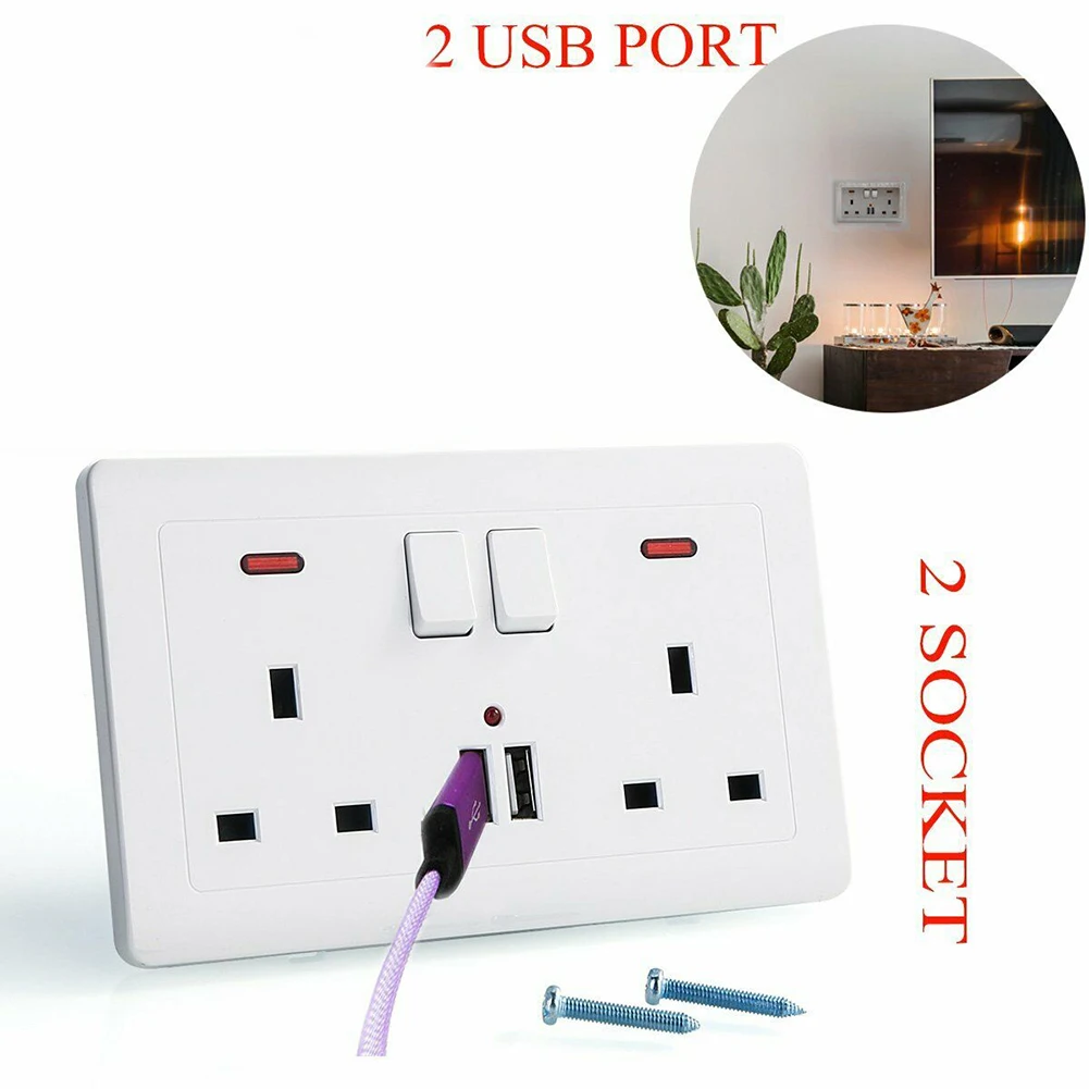 Горячая двойной настенной вилки Великобритания Тип розетка 2-банды 13A 2 usb порты переключатель розетка панель