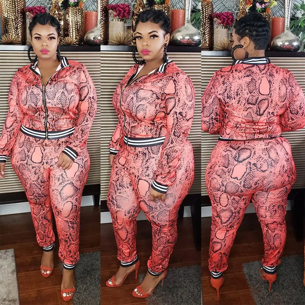 

Wholesale Casual Fall Matching Sets Fashion Outfits Lounge Snake Pattern Streetwear Plus Size Women Clothing Sets Two Pieces