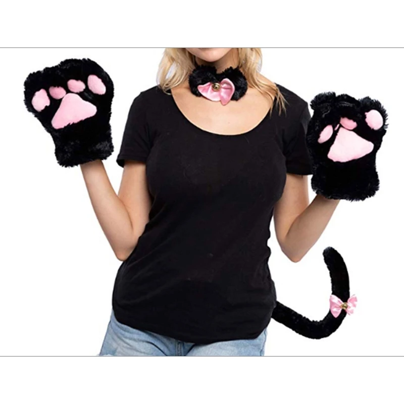 

Winter Warm Full Finger Gloves Cartoon Cat Paw Fuzzy Plush Anime Cosplay Mittens