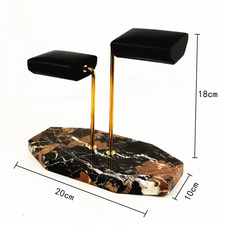 

Marble Base Gold Support Rod Watch Stand Display Stand Black PU Leather Double Watch Jewelry Storage Rack
