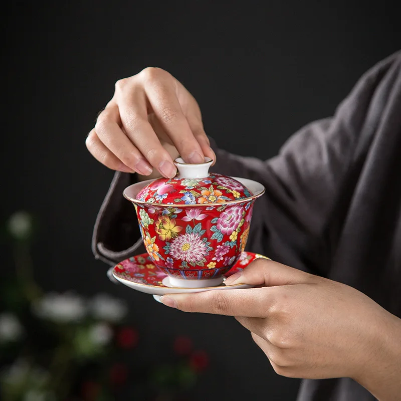

Керамическая чашка ручной работы гунг-фу Gaiwan, чашка для чая с блюдцем, домашний декор, чайный набор