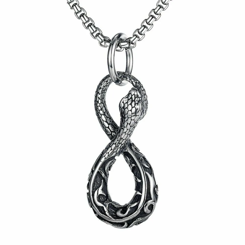 

Mens Womens Number 8 Snake Serpent Pendant Necklace Stainless Steel Chain
