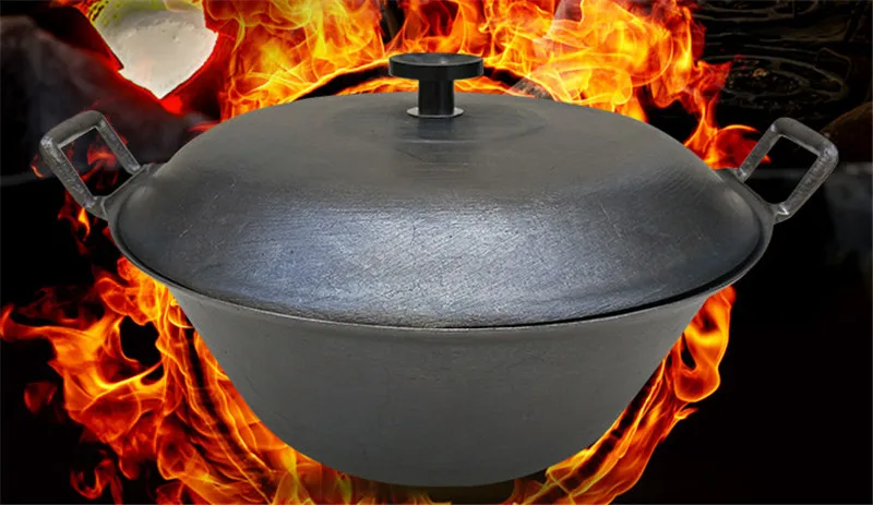 Чугунный горшок с плоским дном большой толстый чугунный кастрюля для