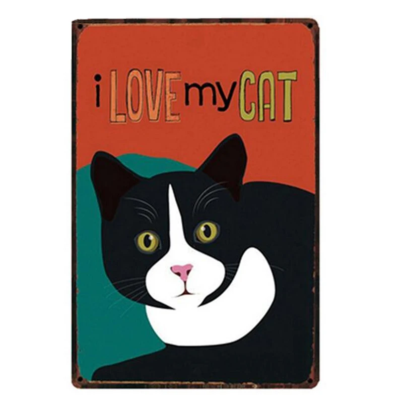 Cute Cat Metal Tin Signs Cartoon Pet Art Printing Plat Poster Wall Crafts Gym Stickers Plaque Plate Club Classical Retro | Дом и сад