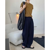 french early autumn simple style and fashionable pleated high waist straight tube wide leg trousers loose thin drooping long tro