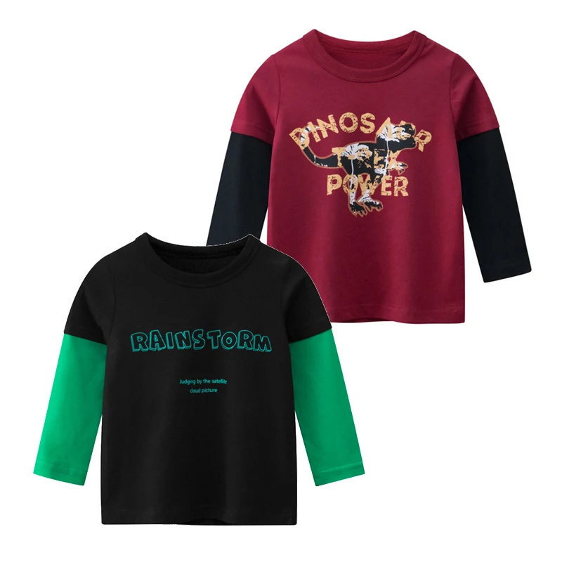 

Letters Patchwork Sleeve Boys Tshirt Fall Clothes For Kids Cotton Toddler Baby Tops Tees Chidlren Shirt