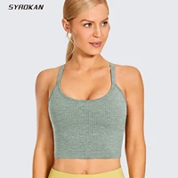 syrokan womens longline sports bra padded wireless racerback yoga bras crop tank tops