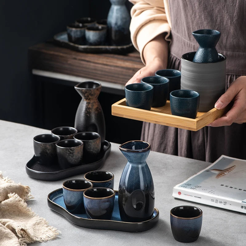 

Vintage Japanese Wine Set Creative Classic Wine Set Round Eco-Friendly Kitchen Dining Bar Dispensador De Cerveza Bar Sets BK50JJ