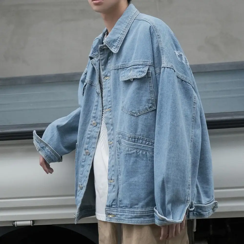 Мужская джинсовая куртка с карманами MIXCUBIC Повседневная Свободная карго в