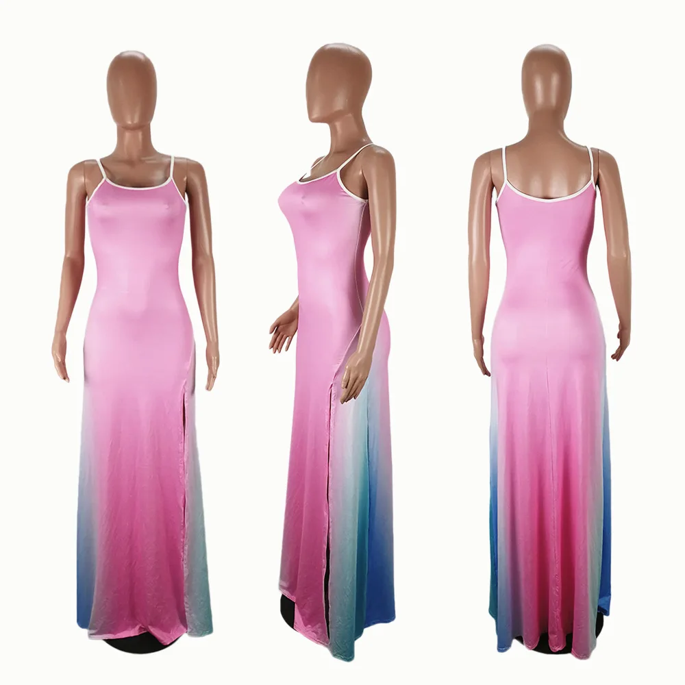Женское платье макси с высоким разрезом облегающее длинное элегантное вечернее