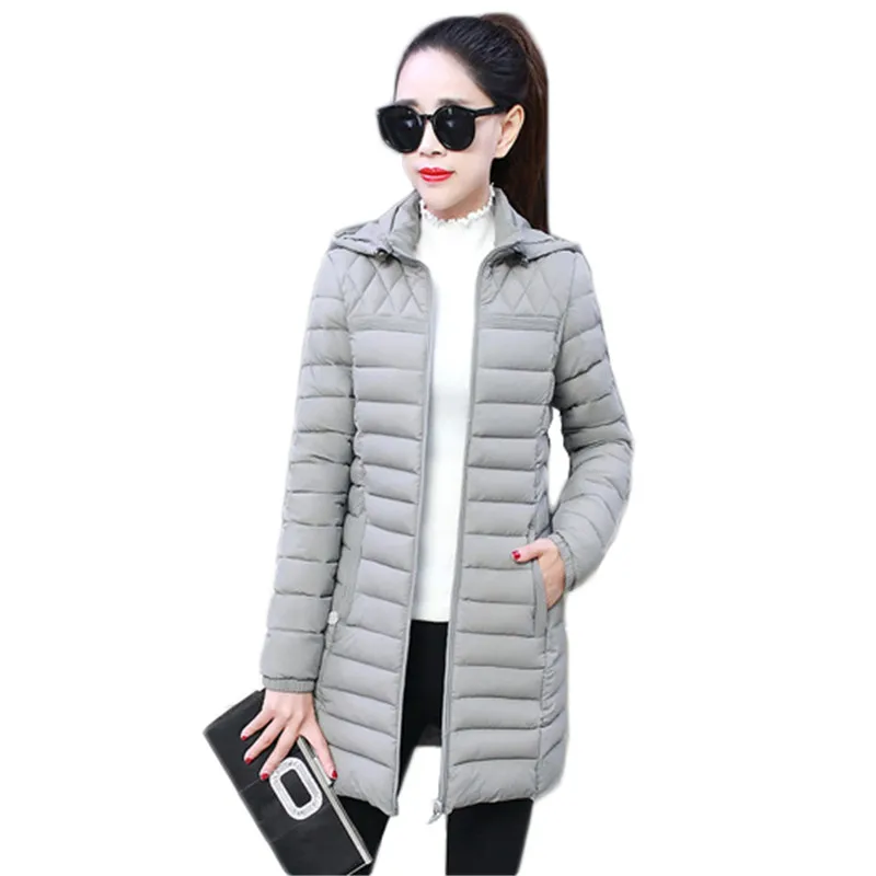 

Зимняя куртка женская серая 6 видов цветов M-6XL размера плюс с капюшоном парки 2020 Новинка осени в Корейском стиле модные тонкие розовая куртк...