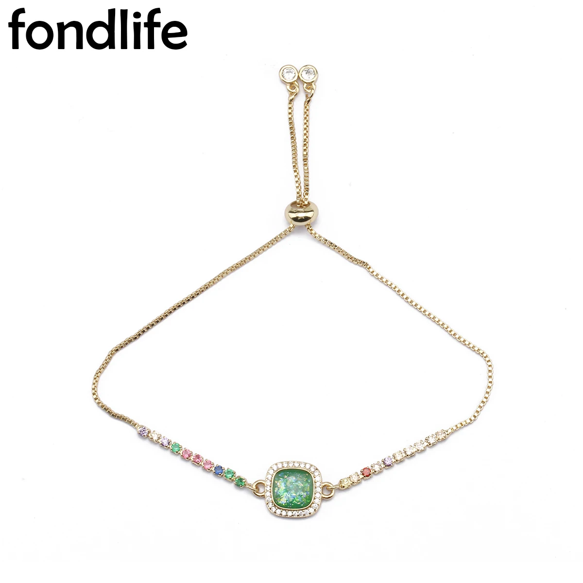 

AAA Apple Green Ambilight Insert Zircon OPAL Women Gold-Plated Bracelet Retro Square Charm Bangle Rope Chain Couple Gift Jewelry