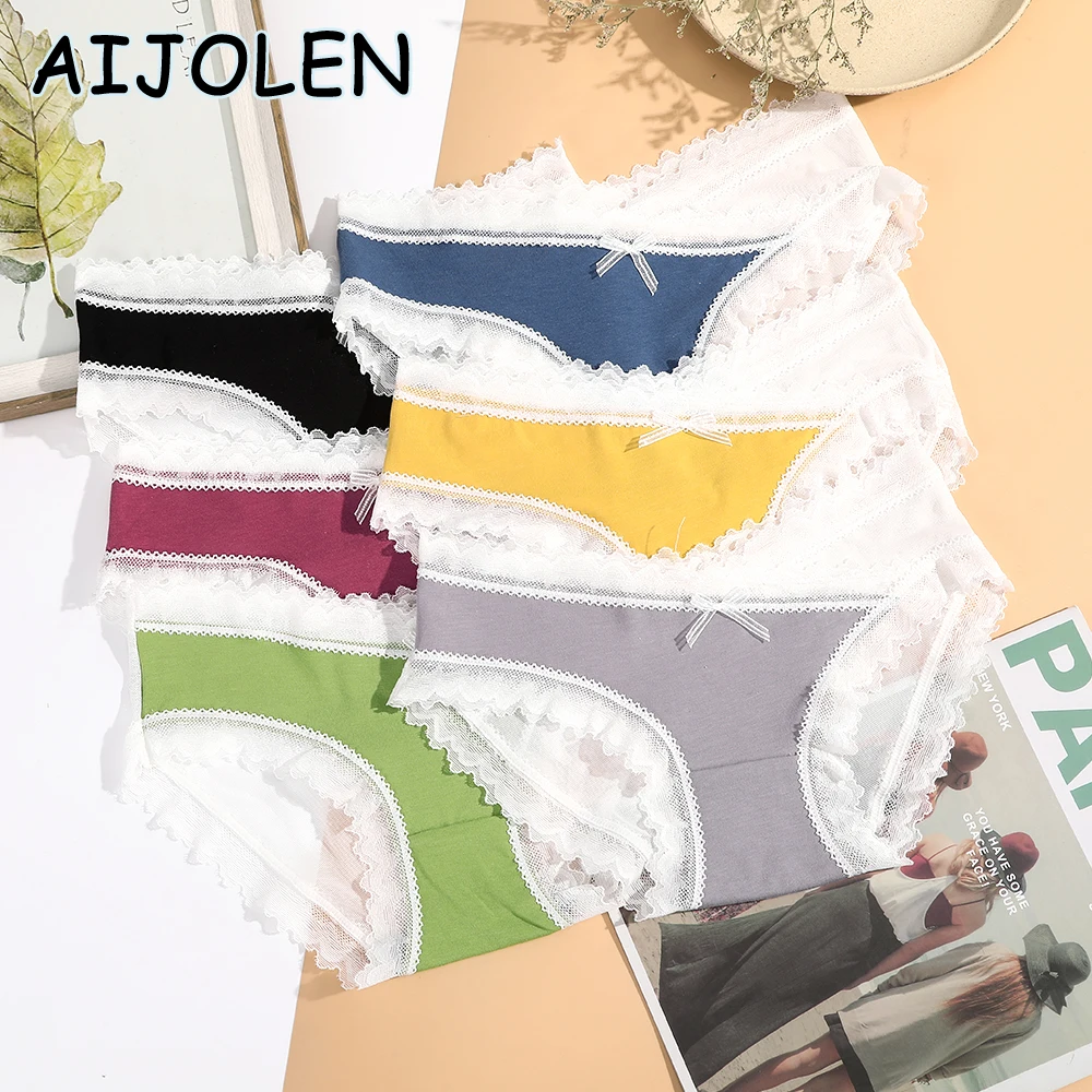 

AIJOLEN Stripe Multicolor Cotton Women Underwear Sexy Comfortable Lingerie for Female Underpants Brief Women's Soft Lace Panties