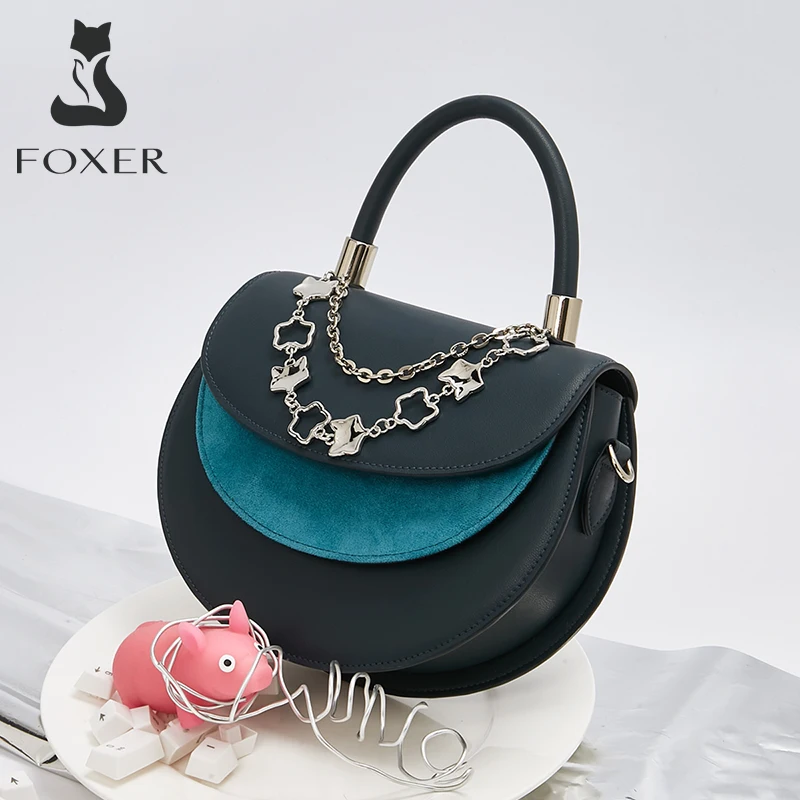 

FOXER Lady Fashion Mini Handbag Luxury Fashion Split Leather Shoulder Bag Women‘s Messenger Bag Saddle Female Bag Half Moon Bag