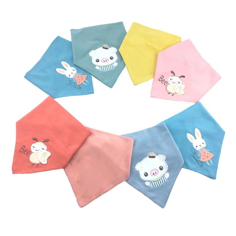 Baby embroidery bibs Good quality triangle double layers cotton baberos Animal Print baby bandana dribble bib | Мать и ребенок