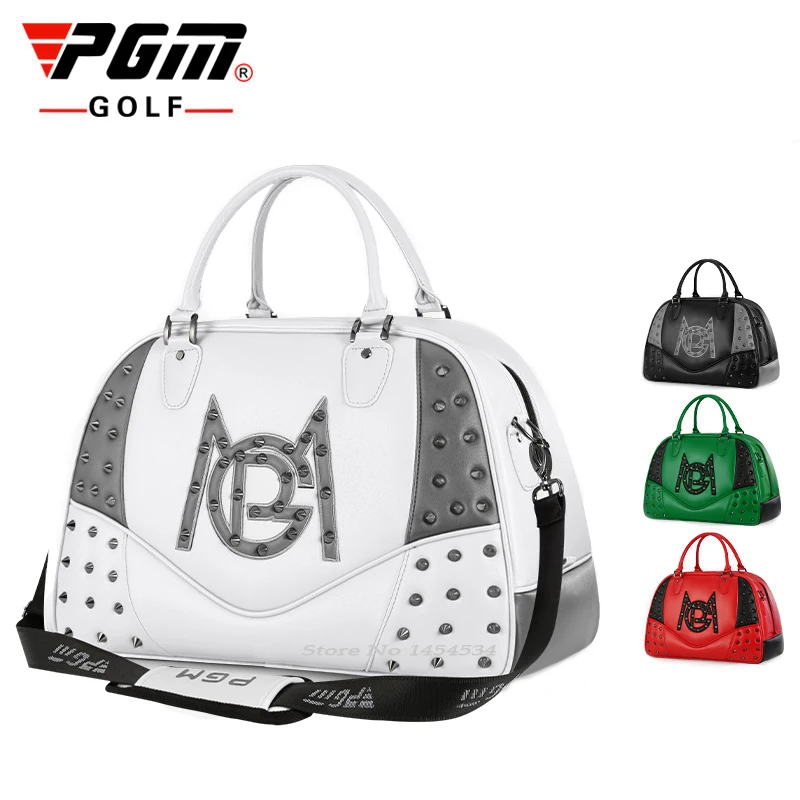 PGM Golf Clothing Bag Women's Waterproof Microfiber Leather Lady Large Capacity Portable Fashion Rivet Bag Independent Shoe Area
