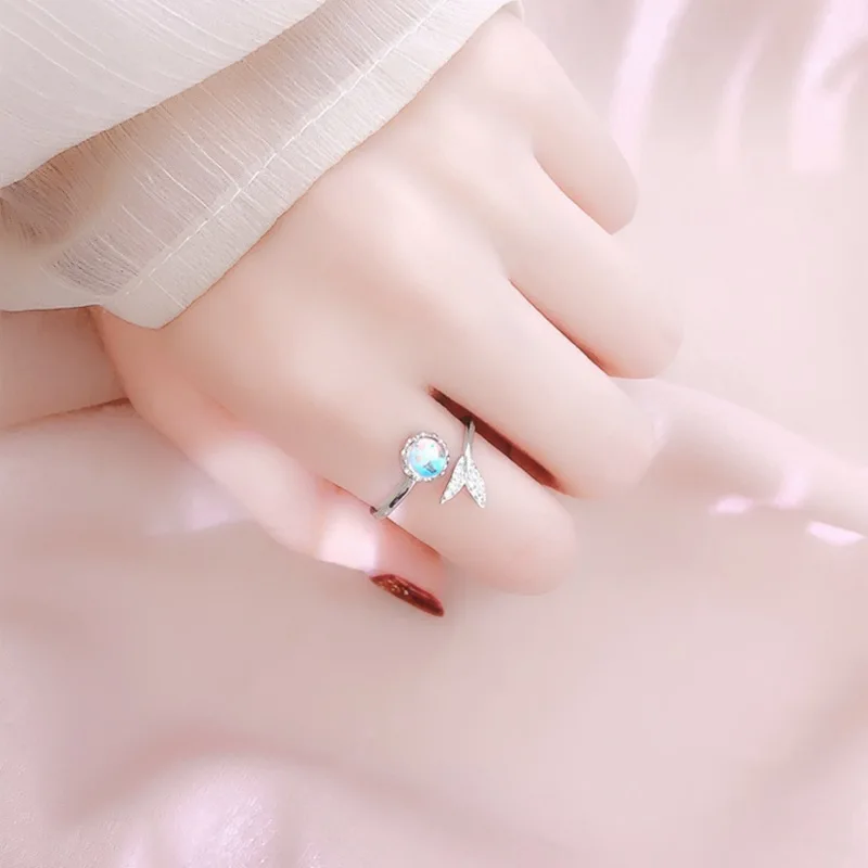 Женское Открытое кольцо с лунным камнем и хвостом русалки | Украшения аксессуары