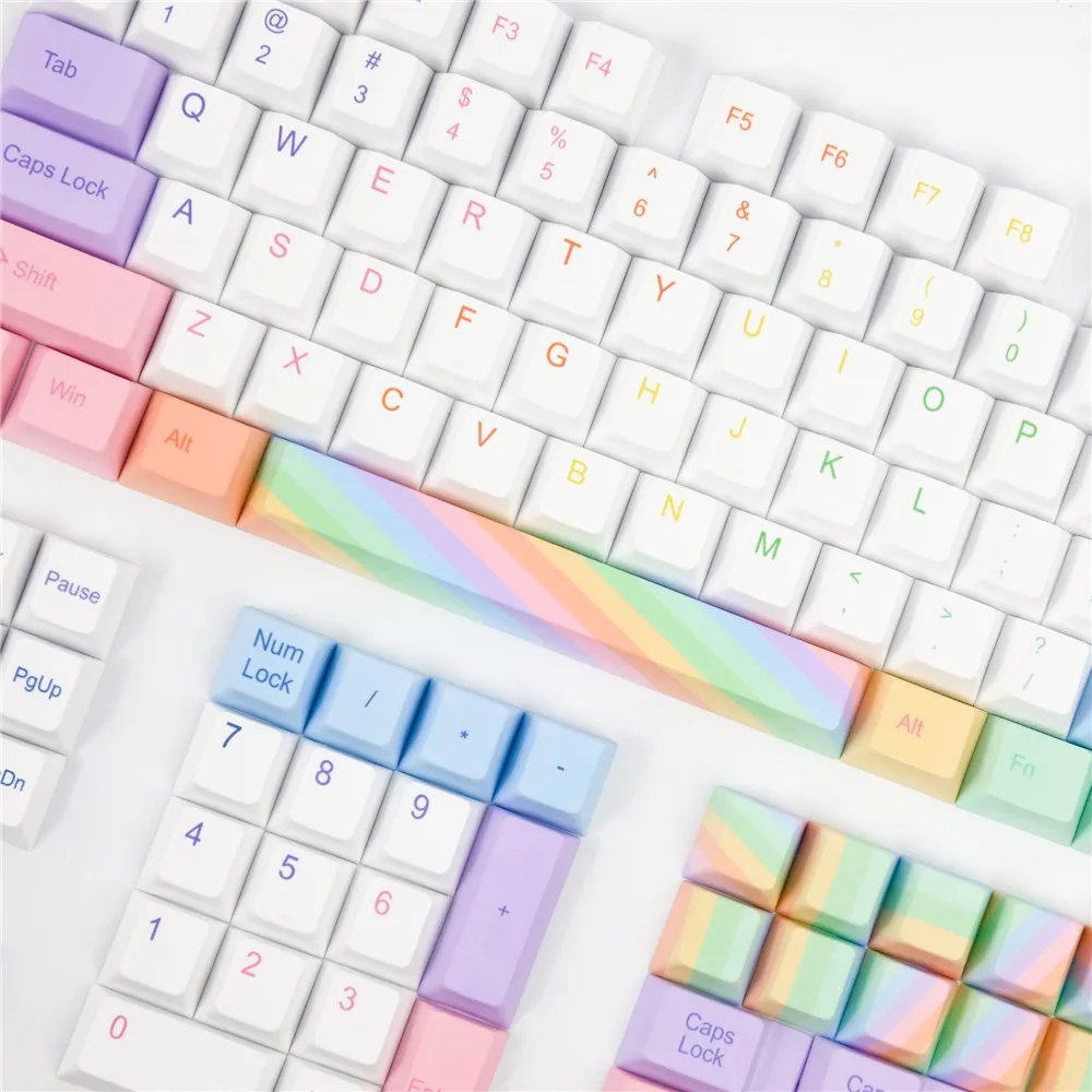

128 Keys Colorful Rainbow Keycap Set Cherry Profile PBT Key cap Five-sided Sublimation Keycaps for Mechanical Keyboards