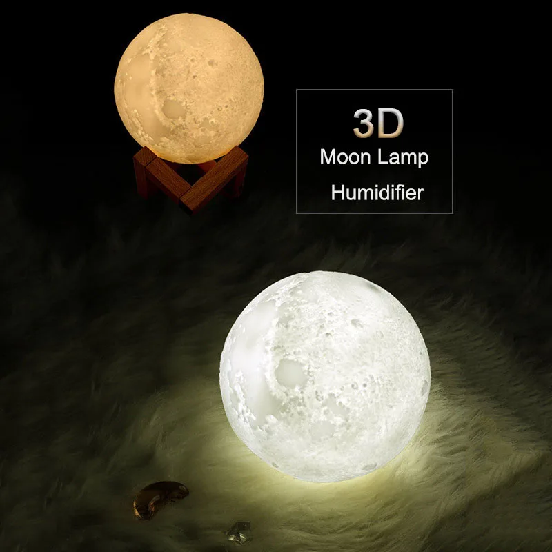 3D Moon Air Humidifier 880ML LED Night Light USB Rechargeable Home Essential Oil Aroma Diffuser Cool Mist Maker Purifier | Бытовая