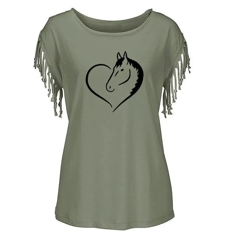 

Fashion Horse Heart Cartoon Print T Shirt Women Casual Funny T Shirt For Lady Girl Summer Top Tee Kawaii T-shirts Plus Size