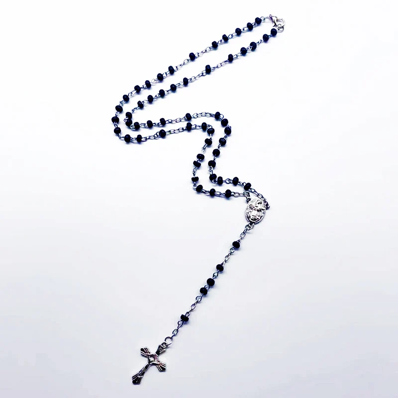 Модные длинные молитвенные бусы кулон крест Иисуса Христа черный материал