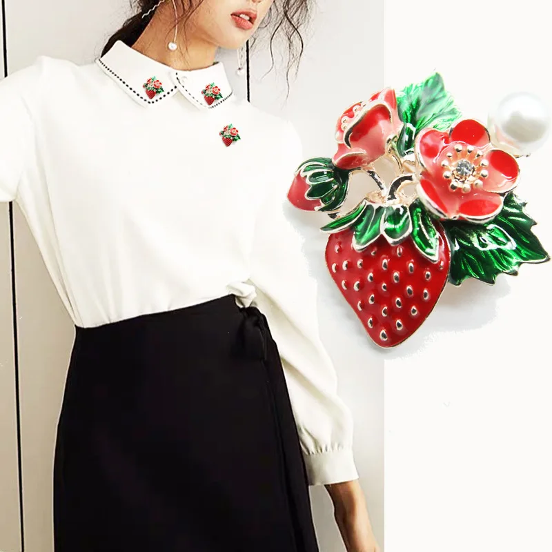 Модные эмалированные броши в виде красной клубники для женщин Классическая