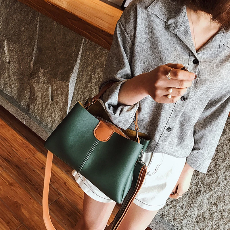 YOUSE 2021 Fashion Brand Women Shoulder Messenger Bags For Ladies PU Leather Contrast Color Female Handbags Crossbody Tote Bag