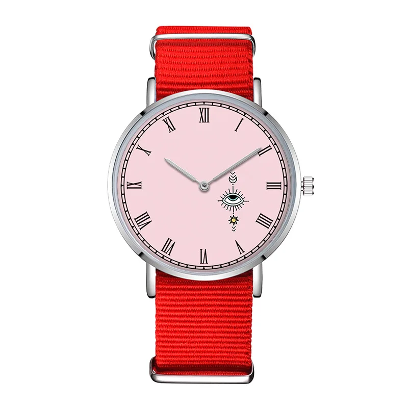 

Watch Fresh and Simple Surface Eye Pattern Ladies Pink Face Roman Numeral Watch