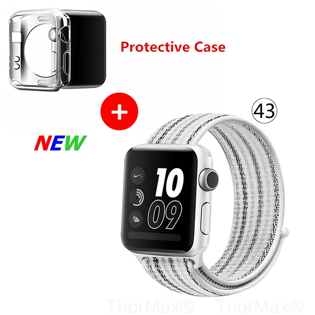 Нейлоновый спортивный бесшовный ремешок для наручных часов iwatch, 4 цвета, в полоску, легкий мягкий сплетенный ремешок для наручных часов Apple Watch 4 серии 3/2/1 38 мм 42 мм 40 мм 44 мм - Цвет ремешка: 43-White Streak