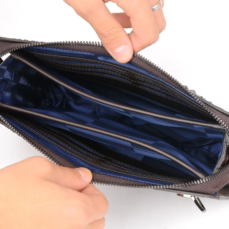 

Coded lock long wallet Men cow leather safty lock clutch male business purse crocodile pattern handbag anti theft iPad mini Bag