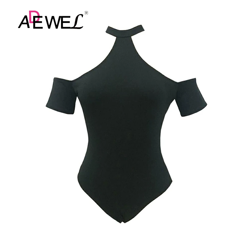 Женское боди с открытыми плечами ADEWEL черное Открытое эффектом пуш-ап