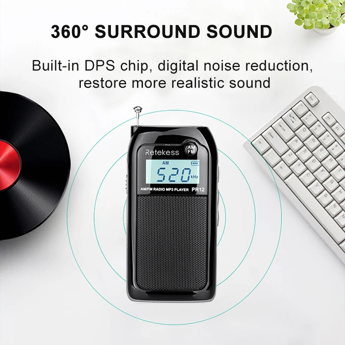 RETEKESS PR12 радио FM AM Мини карманный USB радио приемник Mp3 портативный приемник Цифровой стерео Поддержка TF карты для пожилых подарок