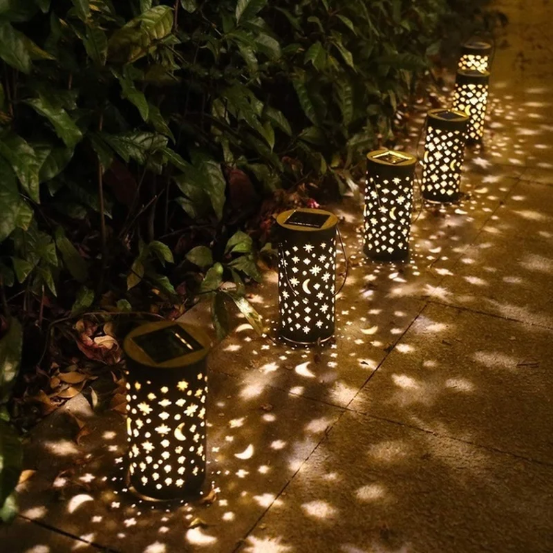 Светильник садовый из кованого железа полый фонарь на солнечной батарее для