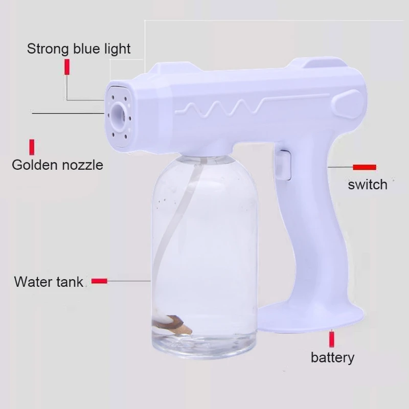 

800ml Blue Light Nano Disinfection Sprayer Handheld Wireless Rechargeable Ultraviolet Atomization Sterilization Disinfection Spr