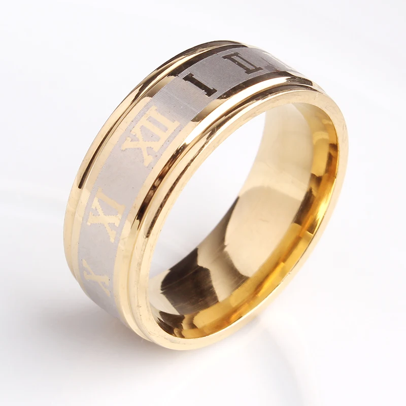 

wedding rings 8mm gold color Rome number 316L Stainless Steel wedding rings for men women wholesale