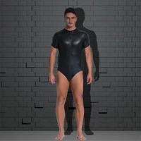 aiiou sexy men faux leather black zipper funny bodysuit gay sissy dance club wear smooth costume undershirts for men bodysuit
