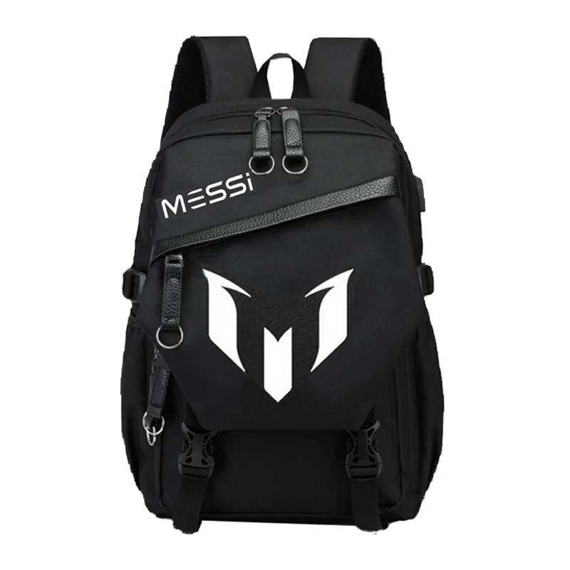 

Messi Backpacks USB Charge School Bags for Teenagers Boys Luminous Large Capacity Nylon Black Student Bag High Schoolbag