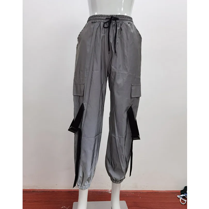 

CHSDCSI TheTailoredCargoTrouser Women Sweatpant Flash Reflective Pants Joggers Hip Hop Dance Show Party Night Baggy