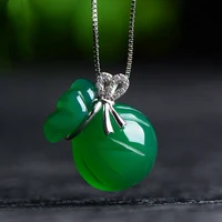 natural green chalcedony hand carved money bag pendant fashion boutique jewelry men and women 925 silver inlaid agate necklace