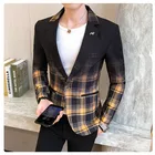 Мужской деловой пиджак премиум-класса, приталенный, Свадебный, клетчатый пиджакМужская мода, повседневный костюм, пальто, клетчатые пиджаки
