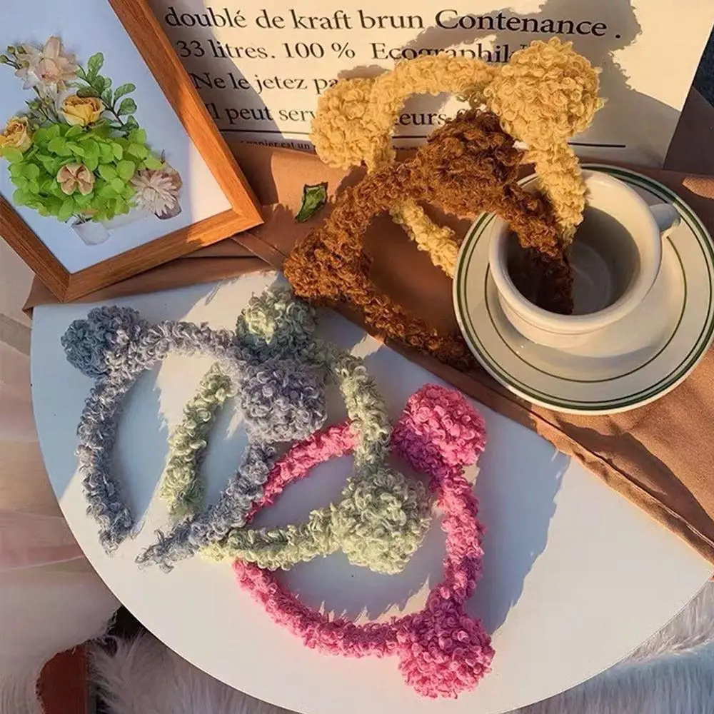 Простая Женская повязка для волос с маленьким медвежонком из овечьей шерсти