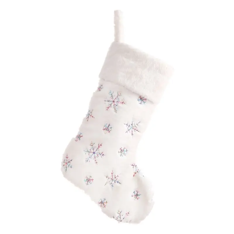 Faux Fur Christmas Stockings Candy Gift Bag Snowflake Socks Hanging Xmas Tree 448A