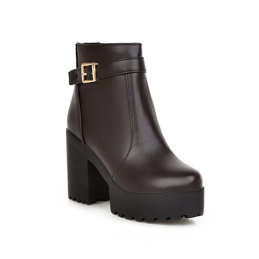 Ботинки на толстом каблуке боковая молния пряжка для ремня и водонепроницаемые