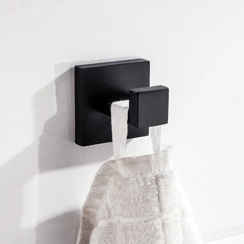 

Vintage stainless steel black painting towel hook wall mounted coat hanger square base hook bathroom accessories set