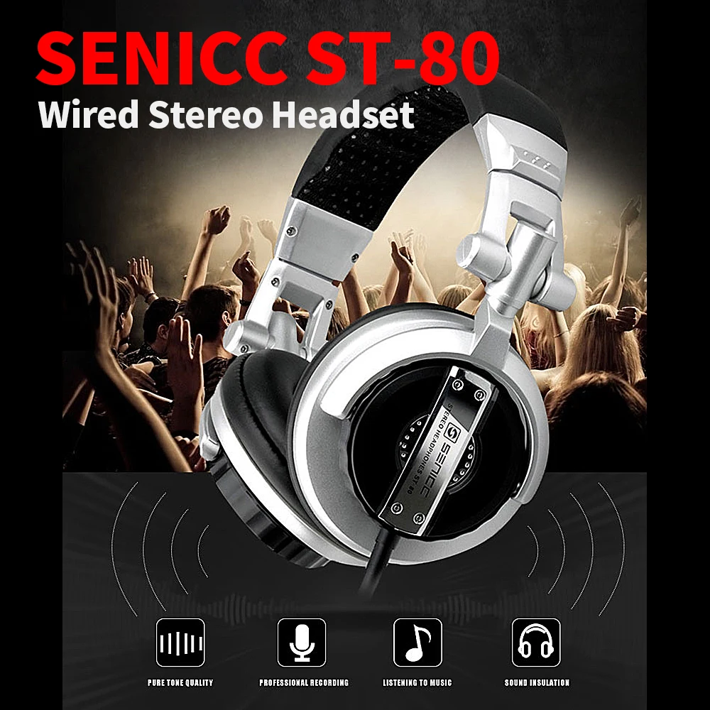SENICC ST-80 Wired Stereo Headset Ergonomic Recording HiFi DJ Studio Monitor Headphone with 3.5mm Plug 50mm Driver Unit | Электроника