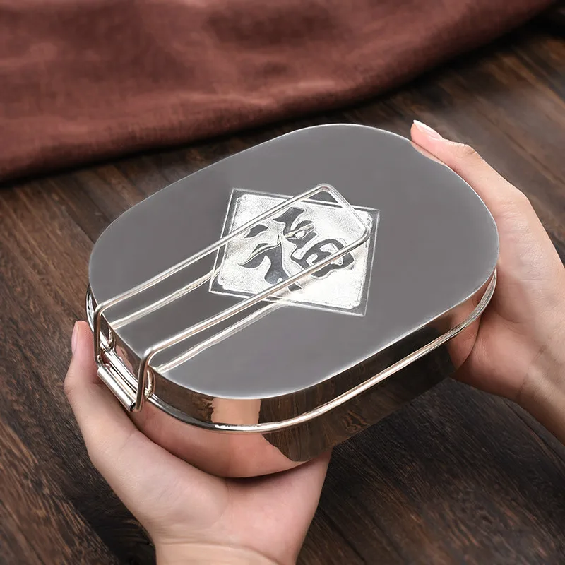 Серебряная чаша для риса Bento box ретро коллекция квадратная однослойная посуда из