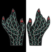 1 pair leaves hand rhinestone hand patch for clothes sew on beaded applique shoes bags decoration patch diy apparel badge