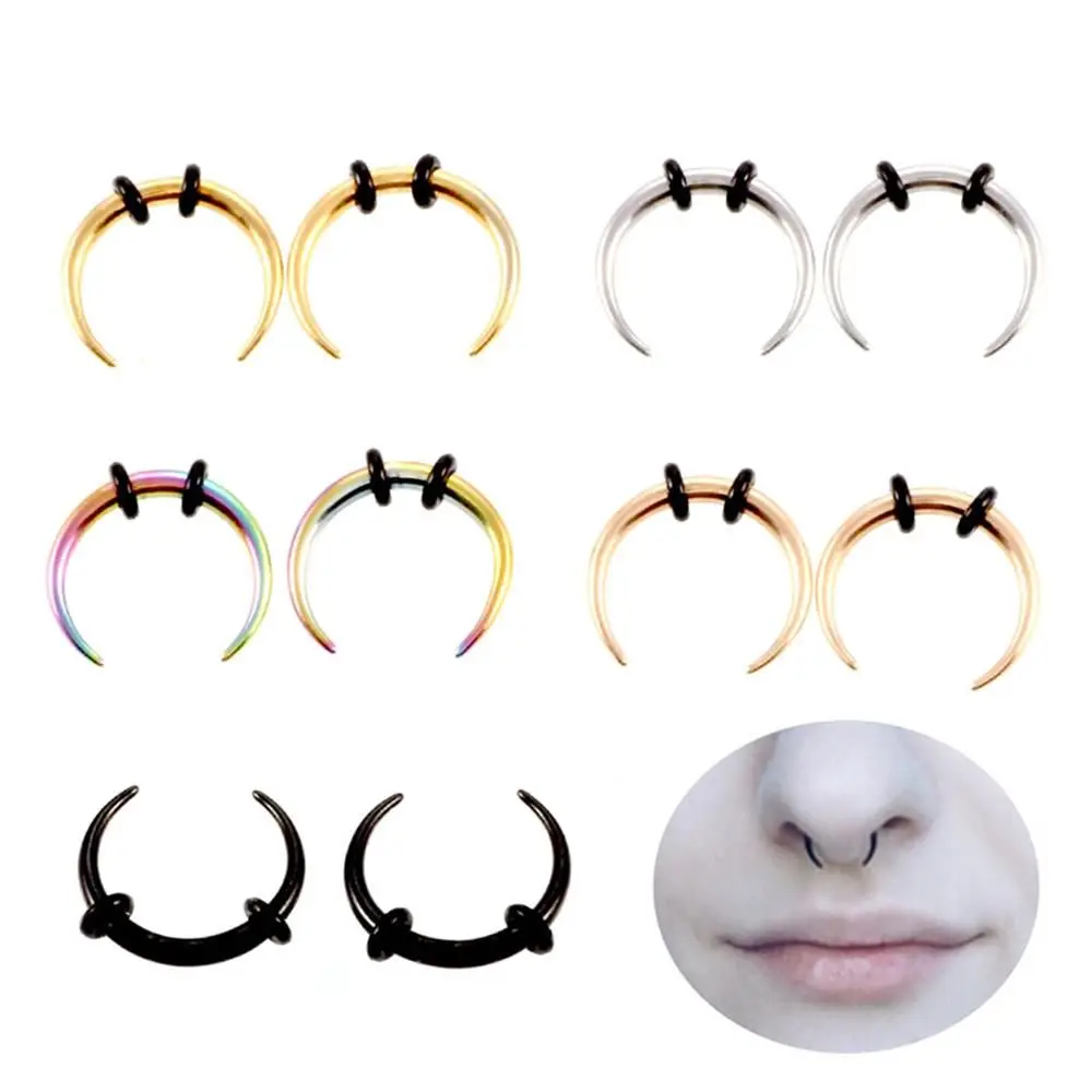 

1 Piece Surgical Steel OX Horn Vintage Nose Septum Hoop Rings Ear Septum Clicker Horseshoe Nose Ear Taper Piercing Body Jewelry