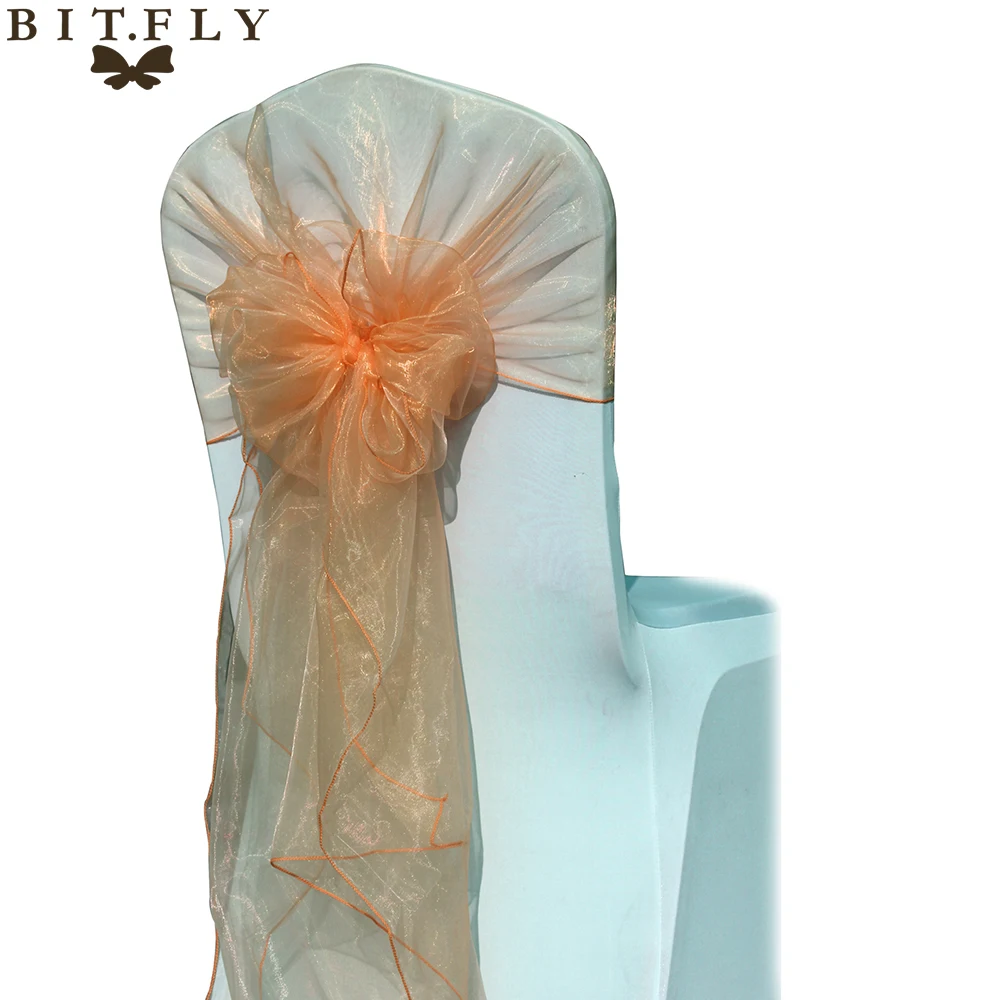 50 шт. новые персиковые свадебные чехлы для стульев из органзы с поясом вечеринки