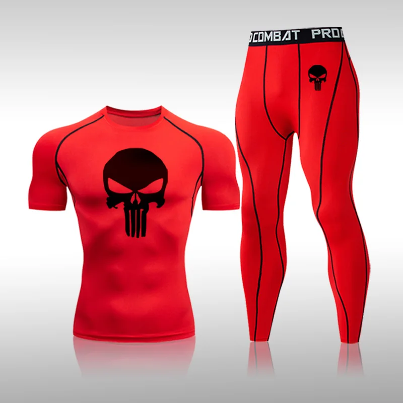 

New 2021 Men's Running Sports Suit MMA Rashgard Male Quick Drying Sportswear Compression Clothing Fitness Training Kit